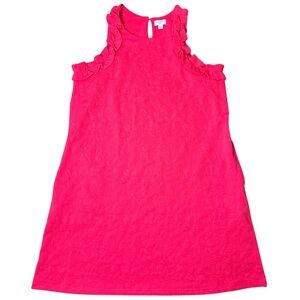 Crown & Ivy Floral Textured Ruffled Sleeveless Dress in Pink, Women’s Large